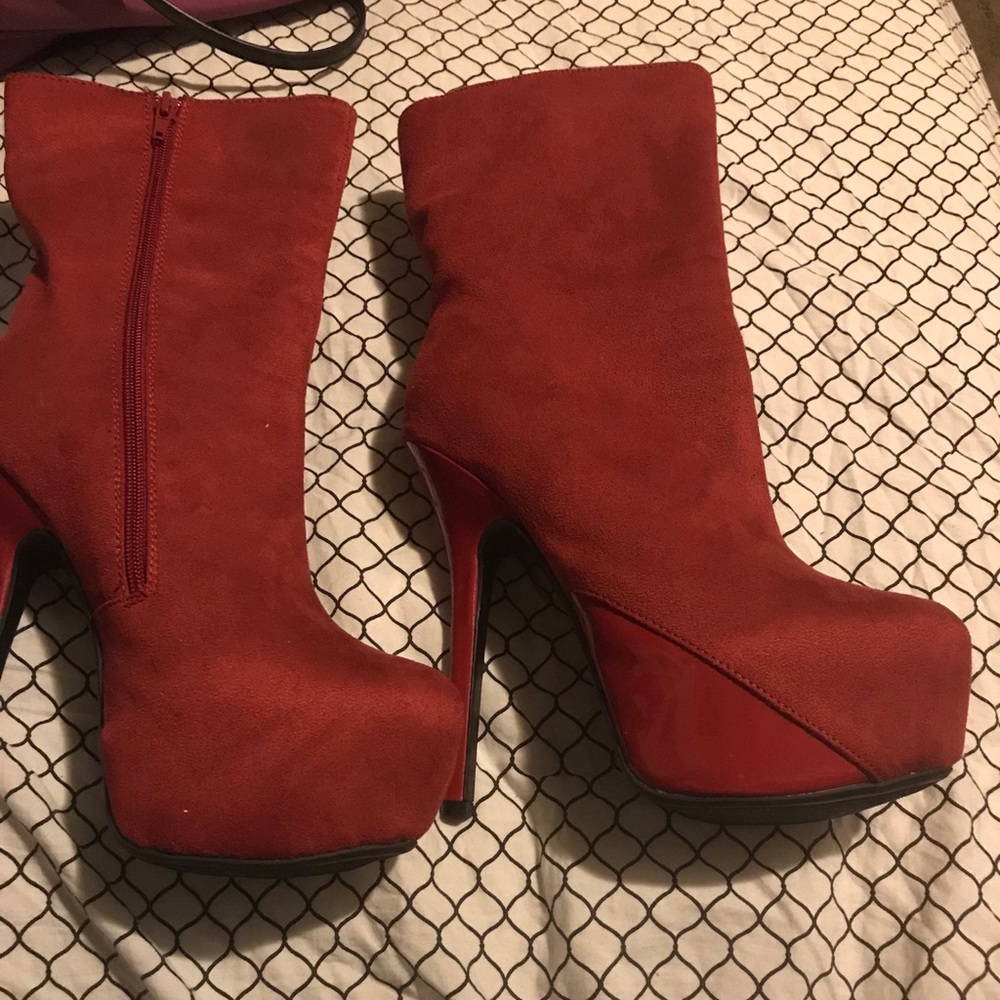 Red suede boots